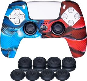 img 3 attached to 🎮 YoRHa Studded Silicone Cover Skin Case for PS5 Dualsense Controller: Camou Red & Blue with Pro Thumb Grips (8-Pack)