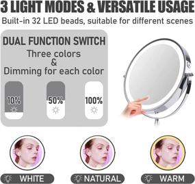 img 3 attached to 💄 YYAMEA Lighted Magnifying Makeup Mirror 8" - Rechargeable, 3 Color Dimmable, 1X/10X Magnification, LED Vanity Mirror with Lights for Desk, Bedroom, Bathroom - Adjustable Brightness