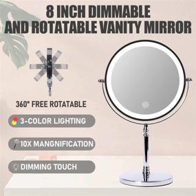 img 1 attached to 💄 YYAMEA Lighted Magnifying Makeup Mirror 8" - Rechargeable, 3 Color Dimmable, 1X/10X Magnification, LED Vanity Mirror with Lights for Desk, Bedroom, Bathroom - Adjustable Brightness