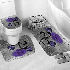img 2 attached to 🦋 Purple Rose Butterfly Floral Shower Curtain Set with Non-Slip Rugs, Toilet Lid Cover, and Durable Medium-Sized Bathroom Accessories