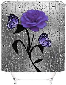 img 3 attached to 🦋 Purple Rose Butterfly Floral Shower Curtain Set with Non-Slip Rugs, Toilet Lid Cover, and Durable Medium-Sized Bathroom Accessories