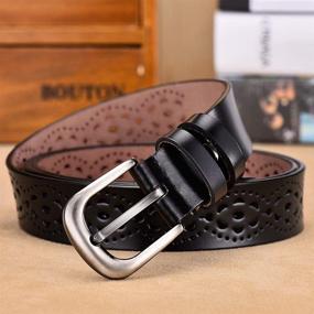 img 2 attached to 🌼 Genuine Leather Hollow Flower Women's Belt with Alloy Buckle in Black, Brown and Red for Jeans Pants