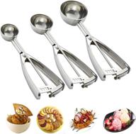 🍪 cookie scoop set - 1 tbsp, 2 tbsp, 3 tbsp - pack of 3 cookie scoops for baking - stainless steel ice cream scoop with trigger logo