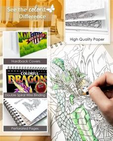 img 2 attached to 🐉 Colorful Dragons Adult Coloring Book by ColorIt - 50 Single-Sided Designs, Thick Smooth Paper, Lay Flat Hardback Covers, Spiral Bound, USA Printed - Dragon Pages to Color