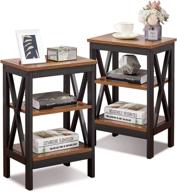 🛋️ vecelo retro brown side/end tables with storage shelves for living room and bedroom furniture – set of 2 nightstands logo