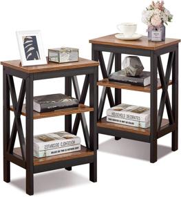 img 4 attached to 🛋️ VECELO Retro Brown Side/End Tables with Storage Shelves for Living Room and Bedroom Furniture – Set of 2 Nightstands