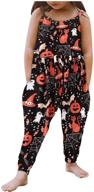 🎃 adorable toddler girls halloween jumpsuit with pumpkin skull witch graphic and pocket - sleeveless cami romper & harem pants combo for kids! logo