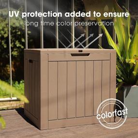 img 1 attached to BLUU 32-Gallon Outdoor Deck Box for Patio Cushions, Pillows, Pool Toys, Garden Tools, and Hose Storage - Waterproof with Lockable Lid & Side Handles, Wood Grain Texture in Taupe