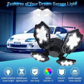 img 3 attached to 🔦 120w LED Garage Light with Motion Sensor - Deformable Garage Lighting for Illuminated 360° Coverage in Garage, Workshop, Basement, Laundry Room