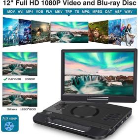img 3 attached to 📀 FANGOR 13.3 Inch Portable Blu-ray Player - 12" HD Swivel Screen, 5 Hours Battery, Remote Control, HDMI/AV In/Out, Multi-Media Player, USB/SD Card, Last Memory, Region Free