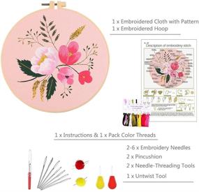 img 2 attached to 🌸 YINVA Embroidery Kits for Beginners: Colorful Flower Cross Stitch Starter Set with Chinese Style Pink Flowers, Hoop, Thread, and Scissor