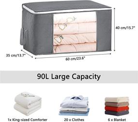 img 2 attached to 👗 Homelove 90L 3 Pack Large Capacity Clothes Storage Bag with Clear Window & Sturdy Zipper & Reinforced Handle, Fabric Foldable Closet Organizer for Clothes, Comforter, Blanket, Duvet, Toys - Dark Grey