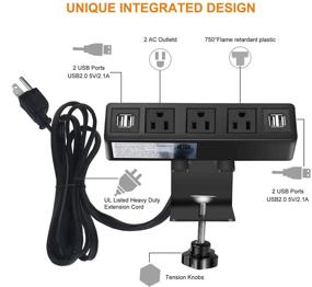 img 3 attached to 🔌 Convenient and Versatile 3 AC Outlet Desk Clamp Power Strip with USB Charging Station and Long Cable