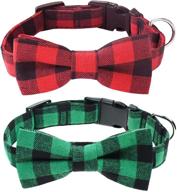 🐶 malier 2 pack dog collar with bow tie, christmas plaid pattern adjustable buckle for small medium large dogs cats pets логотип