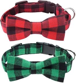 img 4 attached to 🐶 Malier 2 Pack Dog Collar with Bow tie, Christmas Plaid Pattern Adjustable Buckle for Small Medium Large Dogs Cats Pets