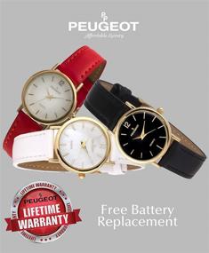 img 2 attached to ⌚ Женские наручные часы Peugeot классического стиля на каждый день - круглый корпус с позолоченным покрытием из 14-каратного золота с кожаным ремешком.