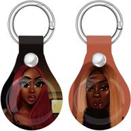 👜 fibuntun case: stylish airtags holder with anti-lost keychain - premium scratch resistant protection for apple tracker key finder 2021 (2pack, brown girl) logo
