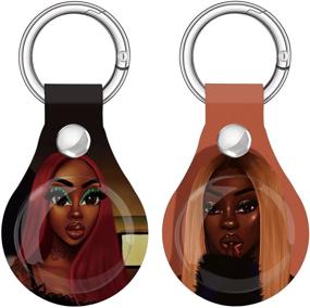 img 2 attached to 👜 Fibuntun Case: Stylish AirTags Holder with Anti-Lost Keychain - Premium Scratch Resistant Protection for Apple Tracker Key Finder 2021 (2Pack, Brown Girl)