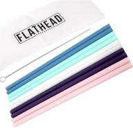 🥤 flathead reusable silicone drinking straws: set of 10 straight straws - compatible with 20oz tumblers - includes cleaning brush logo