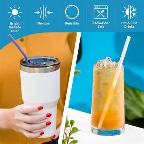 img 1 attached to 🥤 Flathead Reusable Silicone Drinking Straws: Set of 10 Straight Straws - Compatible with 20oz Tumblers - Includes Cleaning Brush