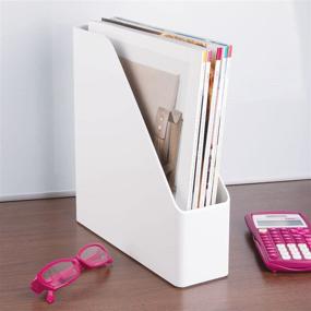 img 2 attached to Efficient Home Office Organization: mDesign Plastic Sturdy File Folder Bin Storage Organizer - Vertical with Handle - 2 Pack - White