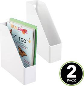 img 3 attached to Efficient Home Office Organization: mDesign Plastic Sturdy File Folder Bin Storage Organizer - Vertical with Handle - 2 Pack - White