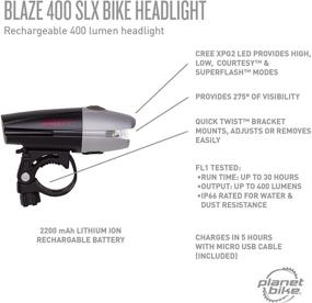 img 1 attached to Planet Bike Blaze® 400 SLX Bike Light: Front White Headlight with Amber Side Light, 5 Modes, Super Bright Up to 400 Lumens, USB Rechargeable, Bike Flashlight