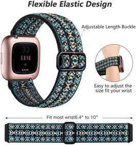 img 2 attached to GEAK 2 Pack Soft Nylon Adjustable Loop Fitbit Versa Bands - Embroidery Blue/Green 🌈 Arrow Design for Women and Men - Compatible with Fitbit Versa 2/Versa Lite Smart Watch