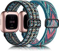 geak 2 pack soft nylon adjustable loop fitbit versa bands - embroidery blue/green 🌈 arrow design for women and men - compatible with fitbit versa 2/versa lite smart watch logo