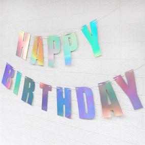 img 1 attached to 🎉 Hanging Iridescent White Holographic Happy Birthday Banner, Bunting Garland Party Decorations