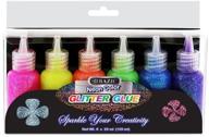 🌈 bazic products set of 2 units - 6 color glitter glue, 20 ml bottles - neon colors: green, orange, pink, yellow, blue, & purple logo