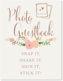 img 1 attached to 🌸 Andaz Press Wedding Party Signs: Faux Rose Gold Glitter with Florals - 8.5x11-inch - Photo Guestbook Snap It, Shake It, Sign It, Stick It - Polaroid Sign 1-Pack - Colored Decorations