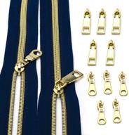 🔗 metallic navy zipper by the yard - 5 yards of nylon coil zippers for sewing, upholstery, diy crafts, bags, and purses. includes 10 gold sliders - tailor and sewing enthusiasts' essential! logo