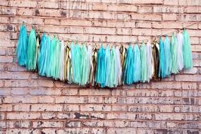 img 3 attached to 🧜 Fonder Mols Tissue Paper Tassel Garland: Mermaid Party Decor Pack of 30 (White Mint Aqua Gold) – Ideal for First Birthdays and Hanging Decorations!