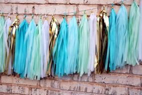 img 2 attached to 🧜 Fonder Mols Tissue Paper Tassel Garland: Mermaid Party Decor Pack of 30 (White Mint Aqua Gold) – Ideal for First Birthdays and Hanging Decorations!