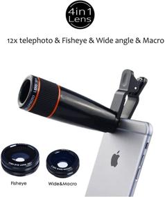 img 3 attached to 📷 Apexel 4 in 1 Camera Lens Kit - 12x Black Telephoto Lens, Silver Fisheye, Wide Angle, Macro Lens - Universal Clip for iPhone, iPad, Samsung Galaxy, Sony, LG, Motorola, HTC