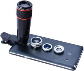 img 4 attached to 📷 Apexel 4 in 1 Camera Lens Kit - 12x Black Telephoto Lens, Silver Fisheye, Wide Angle, Macro Lens - Universal Clip for iPhone, iPad, Samsung Galaxy, Sony, LG, Motorola, HTC