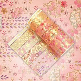 img 1 attached to 🌸 Gold Foil Washi Tape - Wide Floral Japanese Washi Tape with Red Flowers - Ideal for Bullet Journal, Book, Planner, Gift Packaging - 15 Rolls