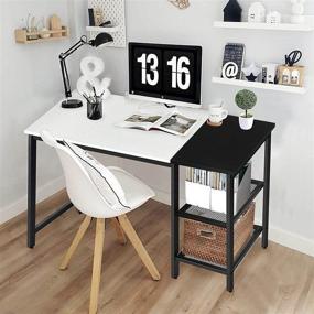 img 3 attached to 💻 Compact White Computer Desk with Storage Shelves - 40 Inch Home Student Desk for Bedroom, Dorm Study, PC, Laptop - Work Writing Table by Lufeiya (White Black)