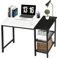 💻 compact white computer desk with storage shelves - 40 inch home student desk for bedroom, dorm study, pc, laptop - work writing table by lufeiya (white black) логотип