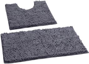 img 4 attached to 🛁 Premium 2 Piece Bathroom Rug Set - Ultra Soft Plush Chenille Bath Mat & Contoured Gray Rugs.1'' Microfiber Shaggy Carpet. Non-Slip & Super Absorbent. Dark Grey Luxury!
