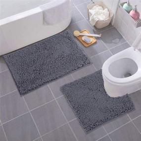 img 2 attached to 🛁 Premium 2 Piece Bathroom Rug Set - Ultra Soft Plush Chenille Bath Mat & Contoured Gray Rugs.1'' Microfiber Shaggy Carpet. Non-Slip & Super Absorbent. Dark Grey Luxury!