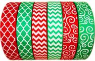 🎀 vibrant christmas ribbon set: 30 yards of 1 inch red green grosgrain ribbon with chevron swirl and quatrefoil prints logo