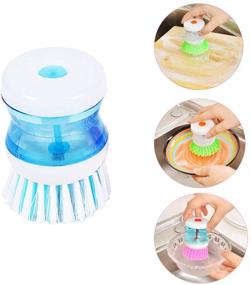 img 1 attached to 🧽 Blue Dish Brush with Soap Dispensing Palm Brush for Kitchen Sink Cleaning Tool, Ideal for Dish Pot Pan Cleaning - 1 Piece