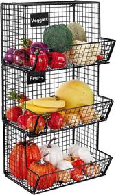 img 4 attached to 🔗 HBlife 3 Tier Metal Wire Baskets: Wall Mounted Storage with Chalkboards, Hooks, & Large Capacity for Kitchen, Bathroom, Garage Organization