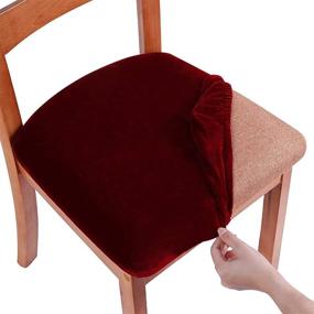 img 4 attached to Smiry Original Velvet Dining Chair Seat Covers - Set 🪑 of 6, Wine Red: Stretch Fitted, Washable & Stylish Furniture Protector Slipcovers