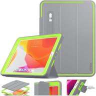 📱 seymac case for ipad 8/7 10.2 inch 2020/2019, 3-layer smart magnetic auto sleep/wake cover leather with stand feature, gray/green, ipad 8th/7th generation logo