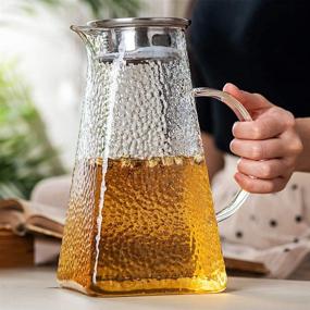 img 2 attached to 💎 Diamond Pattern Glass Pitcher with Lid and Spout - 68oz Capacity, Cold and Hot Water Carafe with Unique Diamond Pattern, Ideal Beverage Pitcher for Homemade Iced Tea and Juice