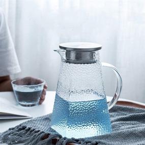 img 3 attached to 💎 Diamond Pattern Glass Pitcher with Lid and Spout - 68oz Capacity, Cold and Hot Water Carafe with Unique Diamond Pattern, Ideal Beverage Pitcher for Homemade Iced Tea and Juice