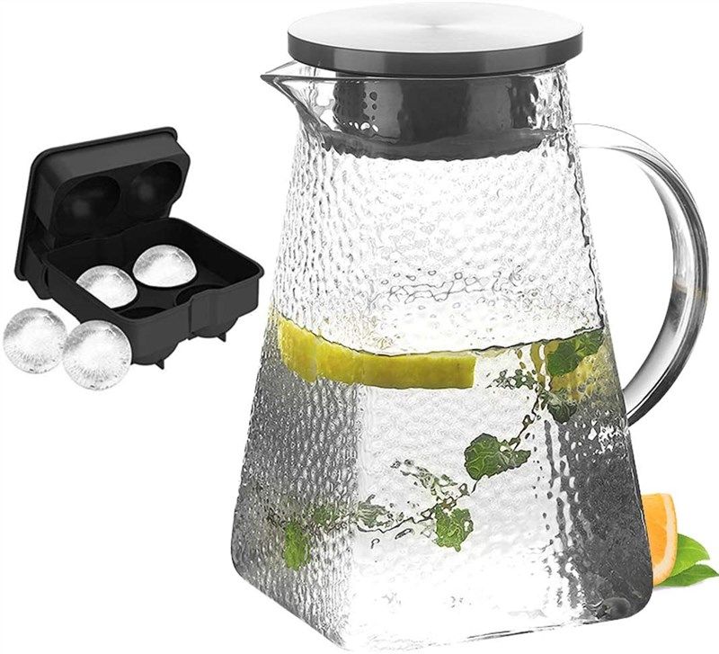 Borosilicate Glass Pitcher with Lid and Spout - 68 Ounces Cold and Hot  Water Carafe with Unique Diamond Pattern, Beverage Pitcher for Homemade  Iced